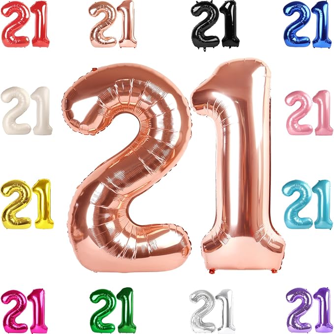 Rose Gold Number 21 Balloon 40 Inch by IWERP