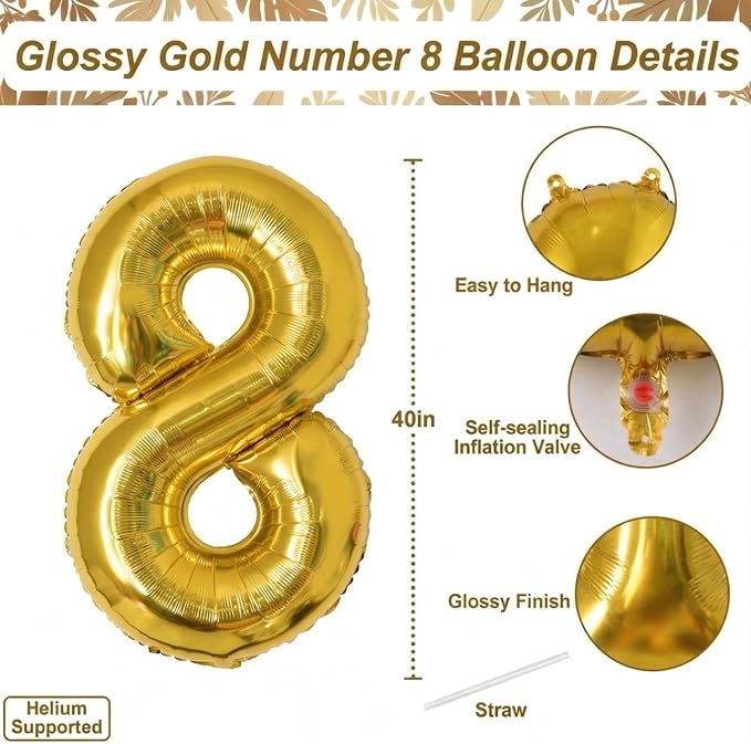 Gold Number 18 Balloon 40 Inch, Shiny Foil Decor - Image 4