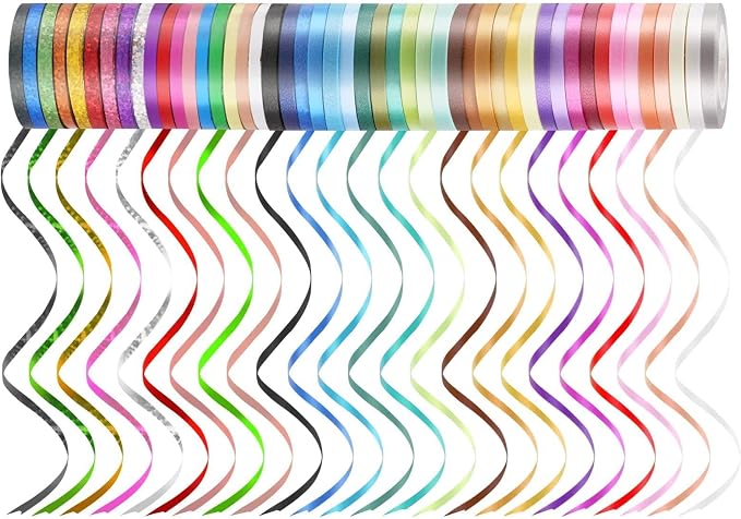 48 Rolls Curling Balloon String Roll Ribbons, 48 Colors 5mm 11 Yards Gift by Laviria