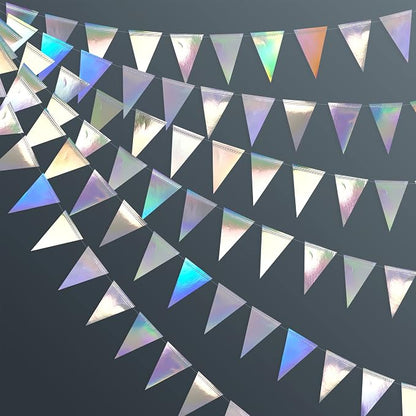 40Ft Iridescent Party Decorations Holographic Hanging Triangle Pennant Banner by pinkblume