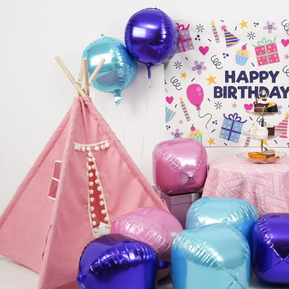 Pink Purple Blue Round Foil Balloons, Metallic Pink Purple Blue Foil Baloon - Image 3