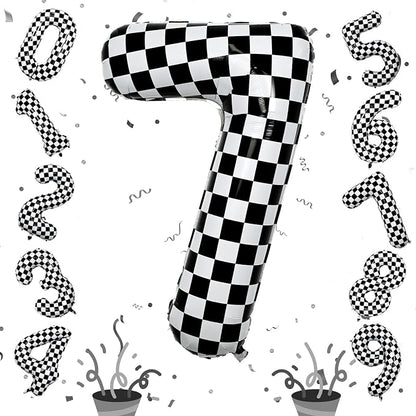 Number 7 Balloon for Boys, Giant Checkered Self Inflating Number 0-9 Set Decor by Isndare