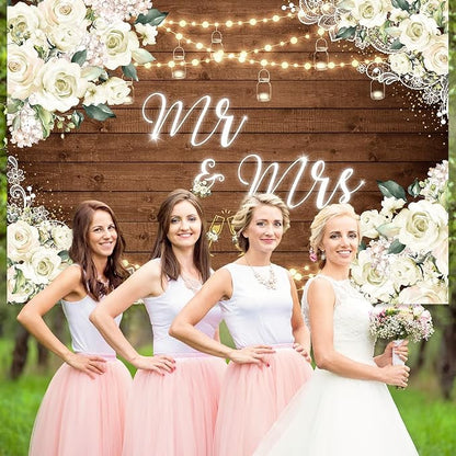 MEHOFOND 8x6ft Mr and Mrs Bridal Shower Backdrop Wedding Decorations Rustic - Image 6