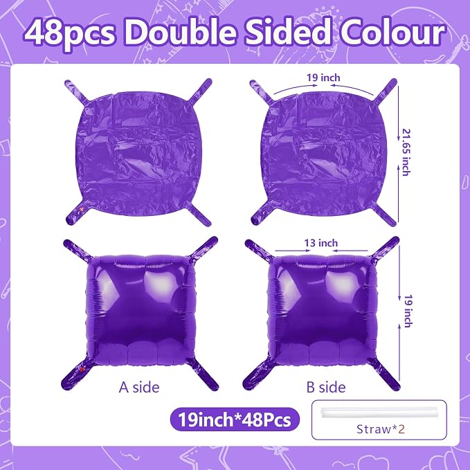NISOCY 48PCS Metallic Purple Square Foil Balloons Wall Backdrop | Double Sided - Image 2