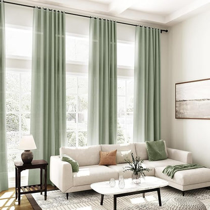 Desert Sage Linen Curtains for Living Room 126 Inches Long Light Filtering Semi - Image 8