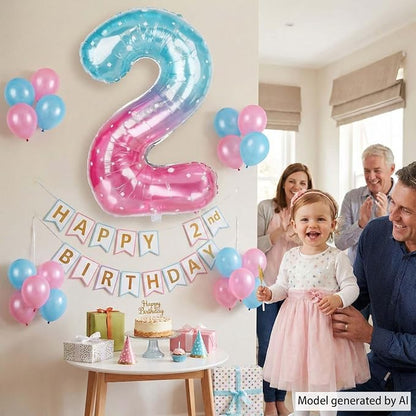 40 Inch Pink Blue Number 2 Balloon, Large Gradient Pink Blue Mylar Foil Number - Image 6
