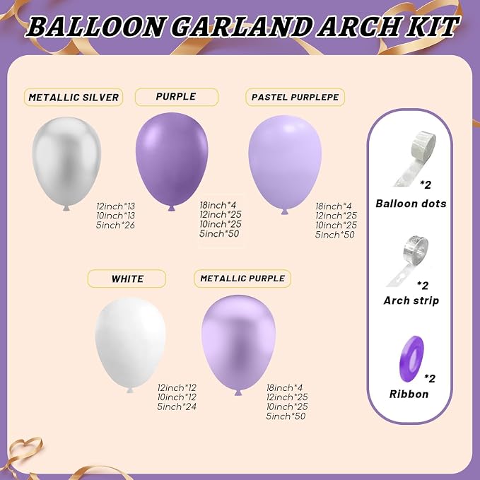 412Pcs Purple Balloon Garland Arch Kit, 18 12 10 5 Inch Different Size Lavender - Image 2