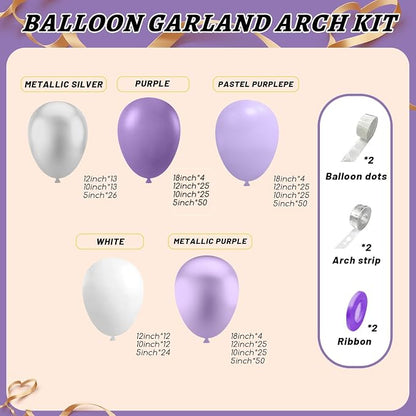 412Pcs Purple Balloon Garland Arch Kit, 18 12 10 5 Inch Different Size Lavender - Image 2