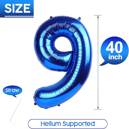 9 Balloon - Metallic Blue Birthday Number Balloons, 40 Inch Decorations | - Image 5