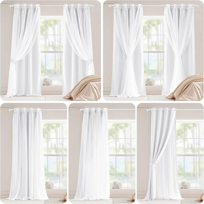 PONY DANCE White Curtains, 52 W by 84 L, Pure White, 2 Pieces | Double Layer - Image 2