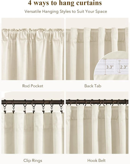 Ivory White Velvet Curtains for Nursery Back Tab, W52 x L84, Thermal Insulated - Image 2