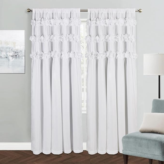 White Thermal Insulated Blackout Drapes 52"W x 96"L | Handmade Ruffles & by Homechoice+Decor