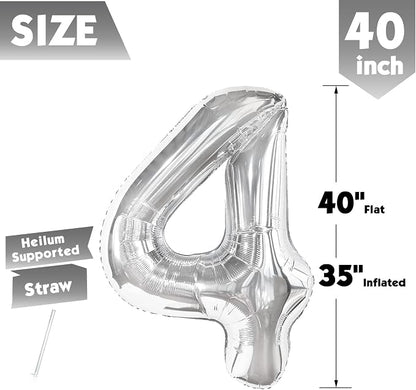40 Inch Silver Number 4 Balloon Birthday Party Decorations - Image 5