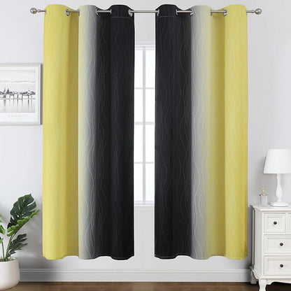 Yellow and Black Ombre Blackout Curtains - Image 2