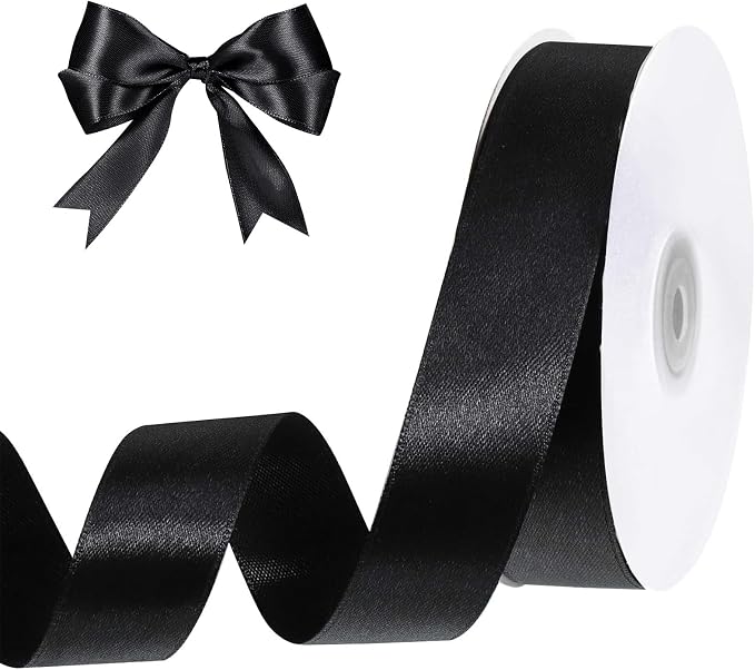 woric Black Satin Ribbon Ribbon 1 inch 50 Yards Black Hair Bows | Use by woric
