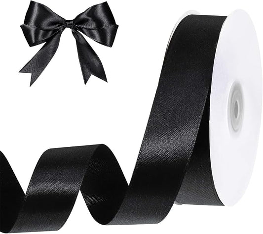 woric Black Satin Ribbon Ribbon 1 inch 50 Yards Black Hair Bows | Use by woric