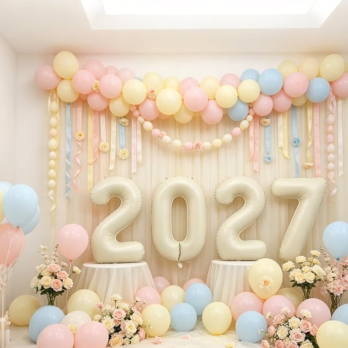 10 Pcs Number Balloons 32 Inch Cream White 0-9 Number Mylar Foil Balloons Cream - Image 3