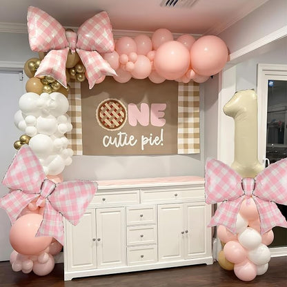 Pink Plaid Bow Balloons, 38 Inch Pink Giant Gingham Checkered Bowknot Foil - Image 5