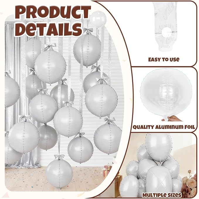 12Pcs White Round Balloons Foil, Giant White Foil Balloons - Image 4