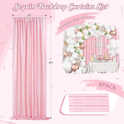 Backdrop Curtain Sequin Fabric 6 Pcs 2ftx8ft Pink Sequin Curtains Backdrop | - Image 4
