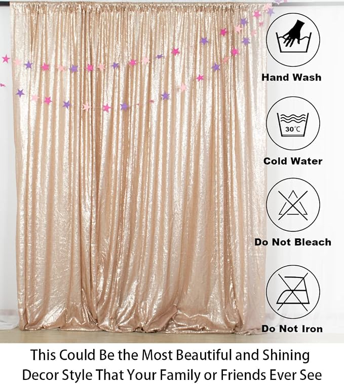 ShinyBeauty Sequence Backdrop Champagne 8FTx10FT Sequin Photo Backdrop - Image 5