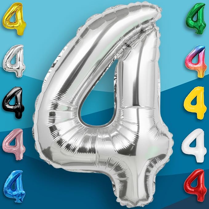 Silver Number Balloon 4 Mylar Foil Balloons 16 inch Small - Image 5