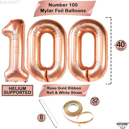 KatchOn, Rose Gold Number 100 Balloon - Image 2