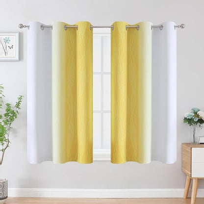 Yellow and Greyish White Ombre Blackout Curtains 45 Inch Length 2 Panels - Image 2