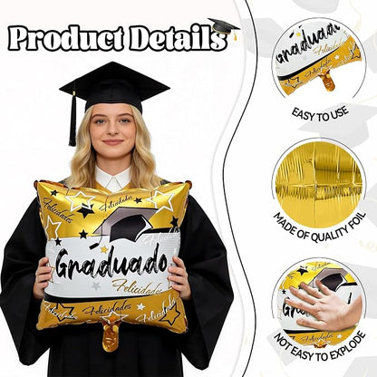 6PCS Graduation Foil Balloons, Large Congrats Grad Cap Balloon Set, - Image 3