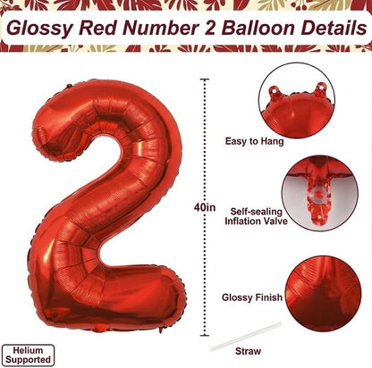 Red Number 2 Balloon 40 Inch, Foil Numeral - Image 4