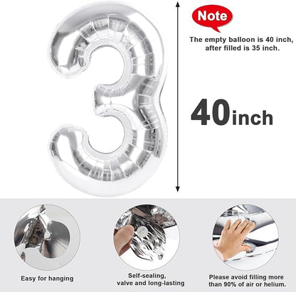 Large Number Balloons 40 Inch Silver 3 Balloon - Image 7