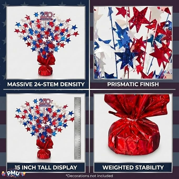 PMU 3 Pcs Pcs 250th Anniversary Patriotic Star Metallic Foil Spray Centerpiece - Image 8