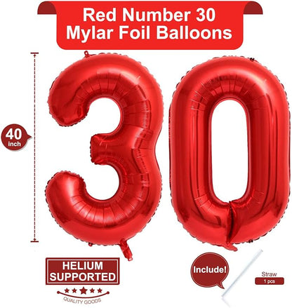 40 Inch Red Number 30 Balloons Giant 30 Balloons Red Dirty 30 Birthday Balloons - Image 2