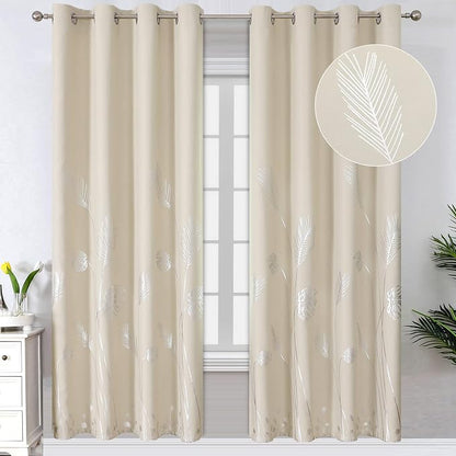 Blackout Window Curtain Panels Thermal Insulated Silver Palm Tree Room by ESTELARTEXTILER