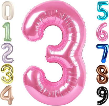 3 Balloon Numbers Birthday Decorations, 40In Pink Balloons by Mluchee