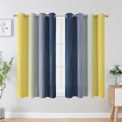 Navy Blue and Yellow Blackout Curtains 54 Inch Length, Full Light Blocking - Image 2