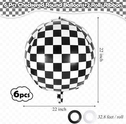 6 Pcs 4D Checkered Balloons, 22 Inch Sphere Checkered Foil Balloons - Image 2