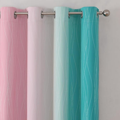 Pink and Teal Blackout Curtains 102 Inch Length 2 Panels Set, Thermal Insulated - Image 4