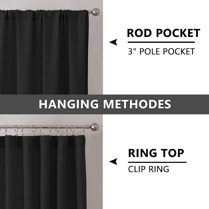 Tollpiz Short Linen Curtains Living Room Rod Pocket Semi Sheer Curtain Burlap - Image 5