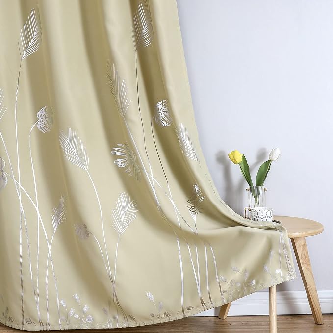 Blackout Curtains Elegant Silver Palm Tree Designed Window Drapes Energy Saving - Image 7