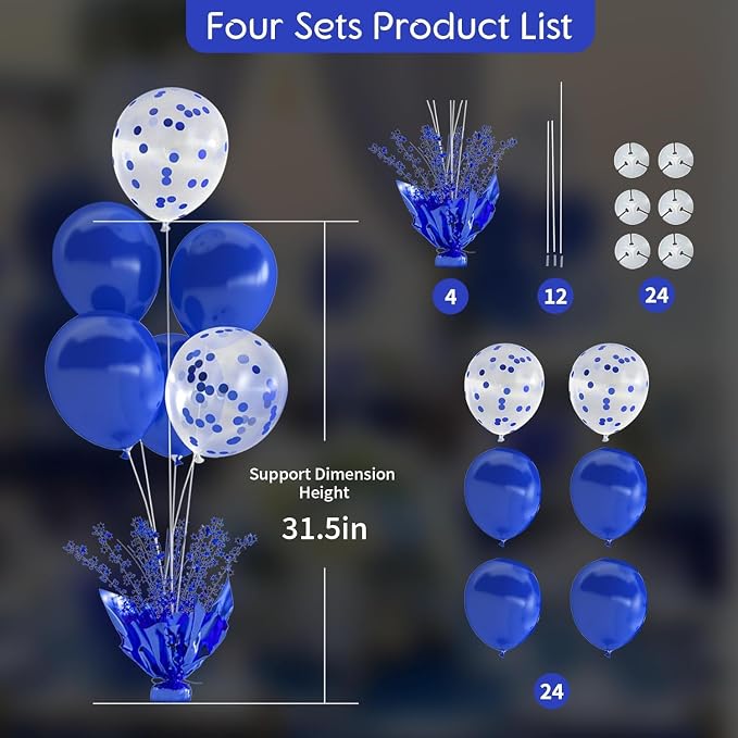 Royal Blue Balloon Table Centerpiece Kit, 4 Set Blue Balloon Stands - Image 4