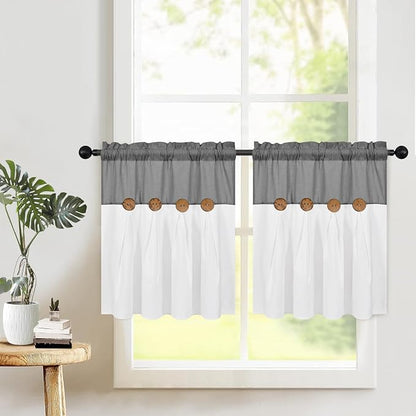 Boho Kitchen Curtains 24 Inch Length, Farmhouse Cotton Linen Tier Curtain - Image 2