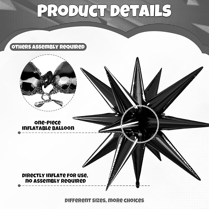 Black Star Balloons, 22/27 Inch Black Star Foil Balloons, Aluminum Foil Balloon - Image 3