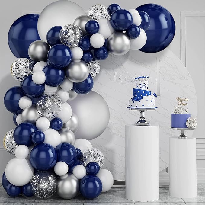 Navy Blue Silver Balloons Garland Kit, Party decor | Dark Blue White Silver by Zesliwy