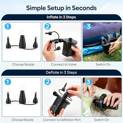 AGPTEK Rechargeable Air Pump, 4000mAh Quick-Fill Inflator Deflator, 3 Nozzles | - Image 8