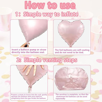 Rose Gold & Silver Heart Balloons，18 Inch Light Pink Foil Love Heart Shaped - Image 8