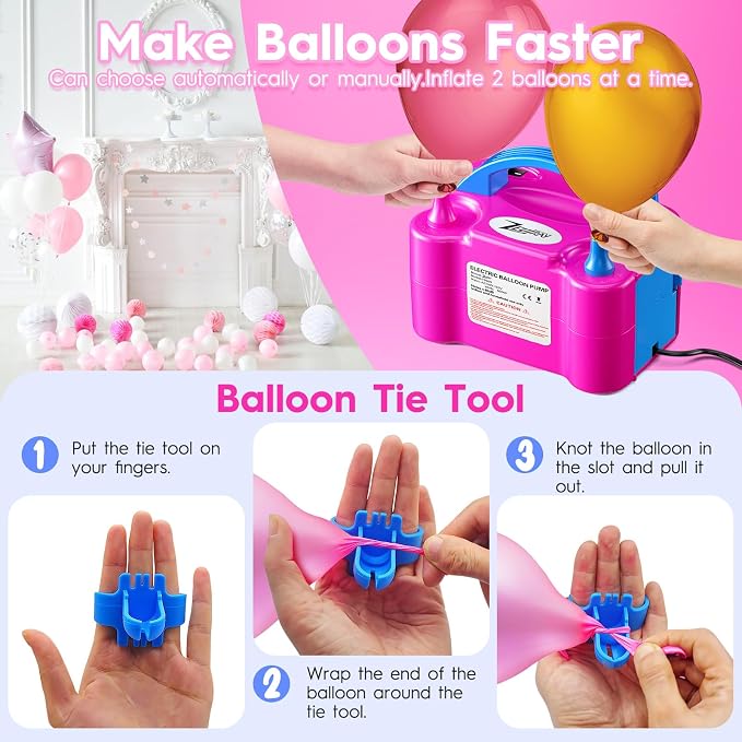 Balloon Pump Electric, Portable Balloon Inflator, Dual Nozzle 110v 600w - Image 5