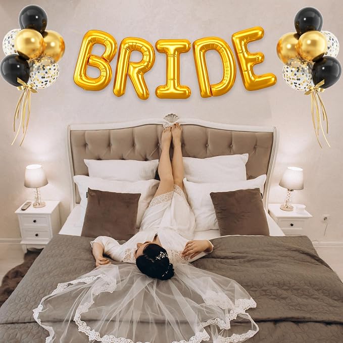 BRIDE Balloons Bachelorette Party Decorations, 16 Inch Metallic Gold Bride - Image 7