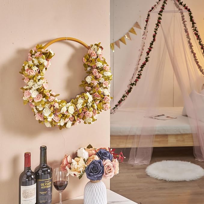 Artificial Flower Garland 8pcs 8.2ft Rose Vine Decor, Fall Pink Flower | - Image 3