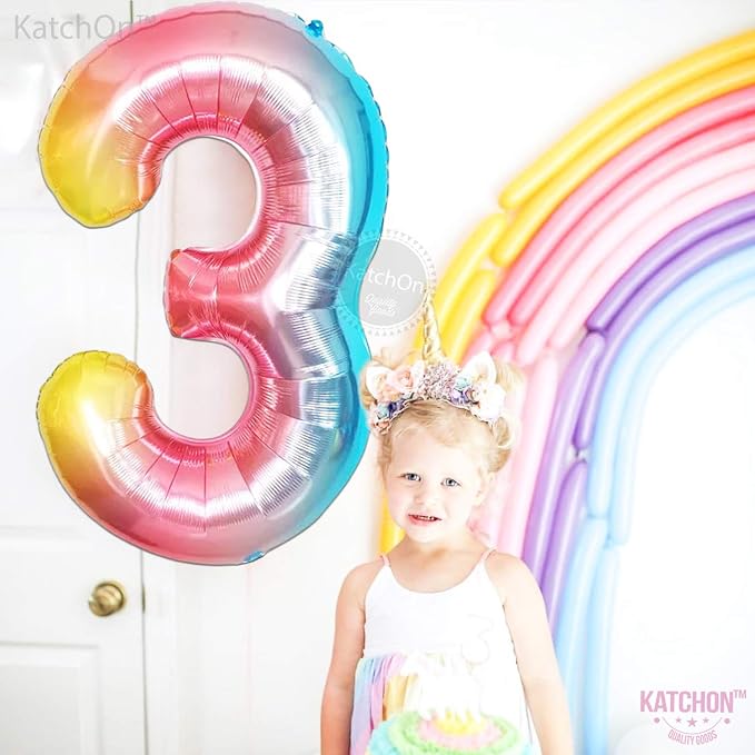 KatchOn Rainbow Number 3 Balloon 40 Inch | 3 Balloon Number - Image 7